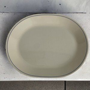 Corelle BLUE LILY Oval Serving Platter 12" by 10" Beige with Light Blue Band